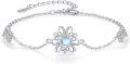 wholesale 925 Sterling Silver Moonstone Flower Chain Link Charm Bracelet for Women Girls  7-8 Adjustable Length-0-0
