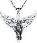 wholesale 925 Sterling Silver Angel Winged Cross St. Patrick Pendant Necklace Catholic  for Men Women Boys Girls-0-0