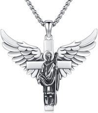 wholesale 925 Sterling Silver Angel Winged Cross St. Patrick Pendant Necklace Catholic  for Men Women Boys Girls-L01 - St Patrick(Silver)