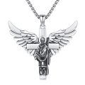 wholesale 925 Sterling Silver Angel Winged Cross St. Patrick Pendant Necklace Catholic  for Men Women Boys Girls-0-0