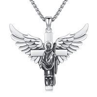 wholesale 925 Sterling Silver Angel Winged Cross St. Patrick Pendant Necklace Catholic  for Men Women Boys Girls-L01 - St Patrick(Silver)