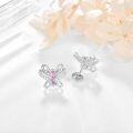 wholesale 925 Sterling Silver Butterfly Pink Crystal Stud Hoops for Girls and Women-0-1