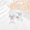 wholesale 925 Sterling Silver Butterfly Stud Earrings Pink Heart Zircon Platinum Plated-0-1