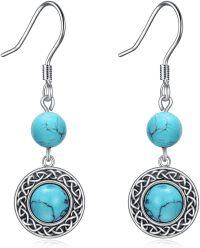 wholesale 925 Sterling Silver Turquoise Celtic Knot Tree of Life Drop Earrings for Women-Celtic Turquoise Earrings