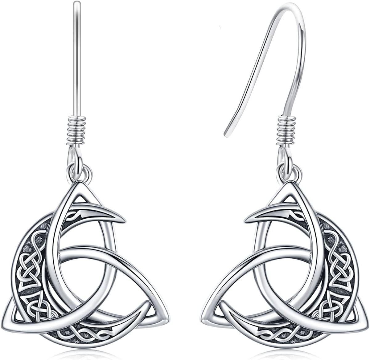 Sterling Silver Celtic Knot Crescent Moon Drop Dangle Earrings Irish Celtic Jewelry-A-Celtic Knot Earrings