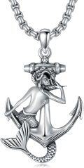 wholesale 925 Sterling Silver Anchor Mermaid Pendant Chain Necklace  for Women Girls-0-0