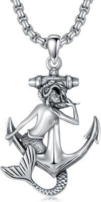 wholesale 925 Sterling Silver Anchor Mermaid Pendant Chain Necklace  for Women Girls-Mermaid