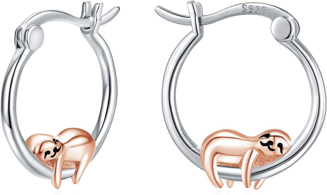 wholesale 925 Sterling Silver Hypoallergenic Sloth Huggie Hoop Earrings for Women-0-0