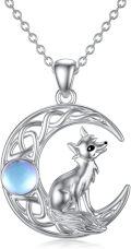 wholesale 925 Sterling Silver Moonstone Viking Nine-Tailed Fox Pendant Necklace for Men & Women-0-0