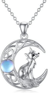 wholesale 925 Sterling Silver Moonstone Viking Nine-Tailed Fox Pendant Necklace for Men & Women-Moonstone Fox Necklace
