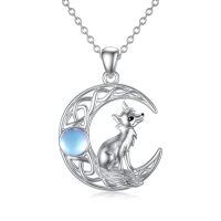 wholesale 925 Sterling Silver Fox Crescent Moon Pendant Necklace Wholesale With Moonstone-Moonstone Fox Necklace