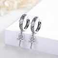wholesale Silver Metal Stone Ankh Hoop Earrings for Men & Women - 925 Sterling Silver Jewelry-0-1