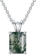 wholesale 925 Sterling Silver & 14k Gold Plated Emerald Cut Moss Agate Pendant Necklace - Natural Green Stone Jewelry for Women-0-0