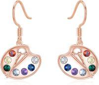 wholesale  Sterling Silver Colorful Stone Painter Palette Brush Dangle Earrings -Rose Gold