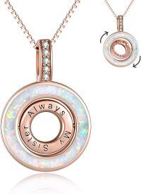 wholesale 925 Sterling Silver Sister Always My Friend Rotating Pendant Necklace-2-Sister Created opal Necklace