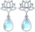 wholesale 925 Sterling Silver Teardrop Moonstone & Turquoise Lotus Flower Stud Earrings Gift for Her-0-0