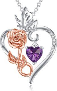 wholesale 925 Sterling Silver Rose Heart Birthstone Necklace for Women Flower Infinity Love Pendant Jewelry for Mom Wife Her Anniversary Christmas Mothers Day Gift-02:February