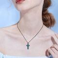 wholesale 925 Sterling Silver Faith Cross Pendant Necklace Blue Sandstone White Gold Plated-0-13
