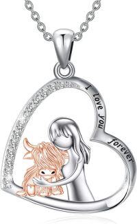 wholesale Sterling Silver Highland Cow Birthstone Necklace Jewelry Gifts for Women Girls-with Women-with Women