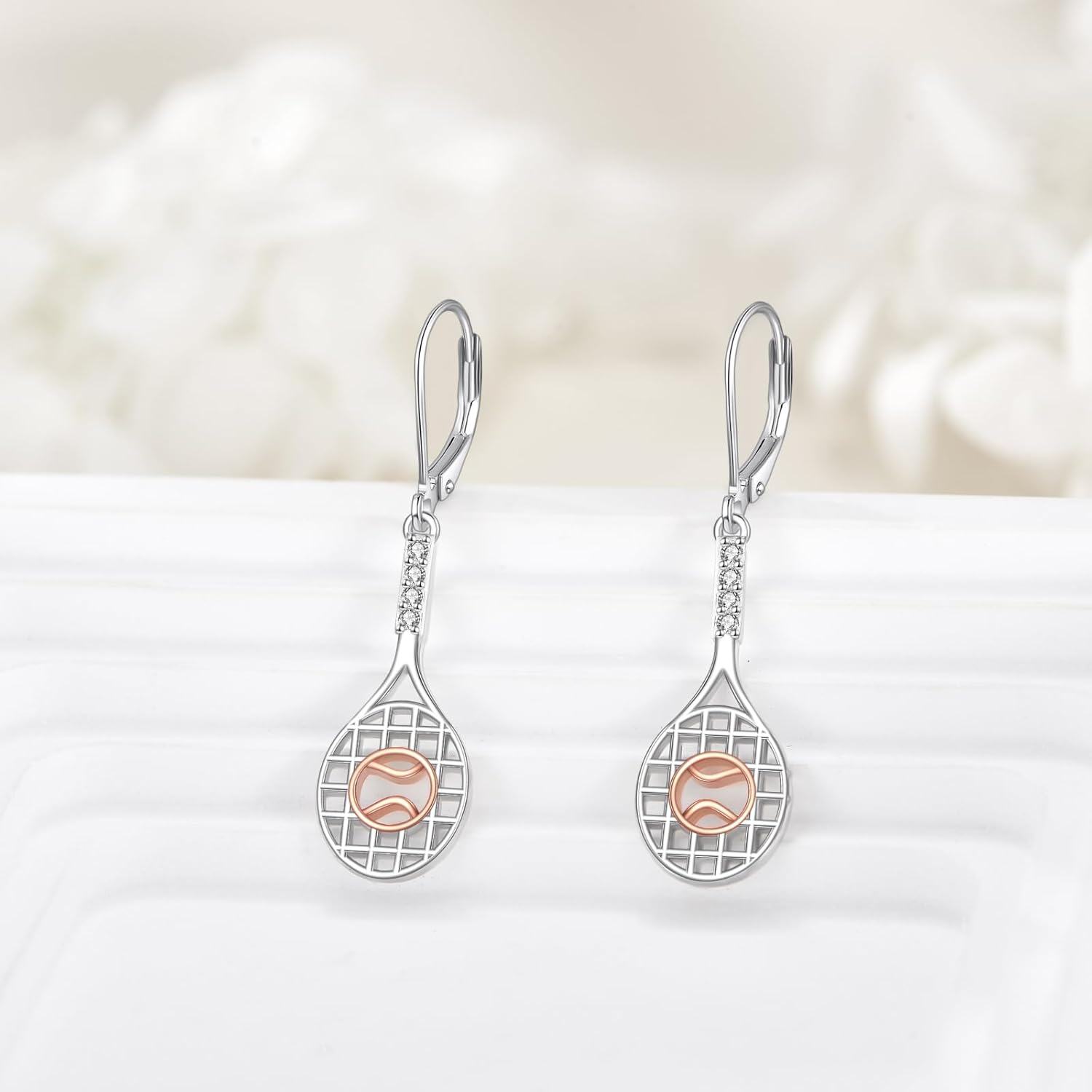 Sterling Silver Tennis Hockey Earrings for Women Sport Lover Dangle Jewelry-0-3