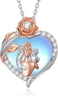 wholesale 925 Sterling Silver Heart-Shaped Love Couple Moonstone Pendant Necklaces for Mom and Dad-Mother Daughter-3