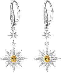 wholesale Sterling Silver Gold Plated Gemstone Star Earrings Leverback Dangle Jewelry Gifts-November (Silver)-November (Silver)