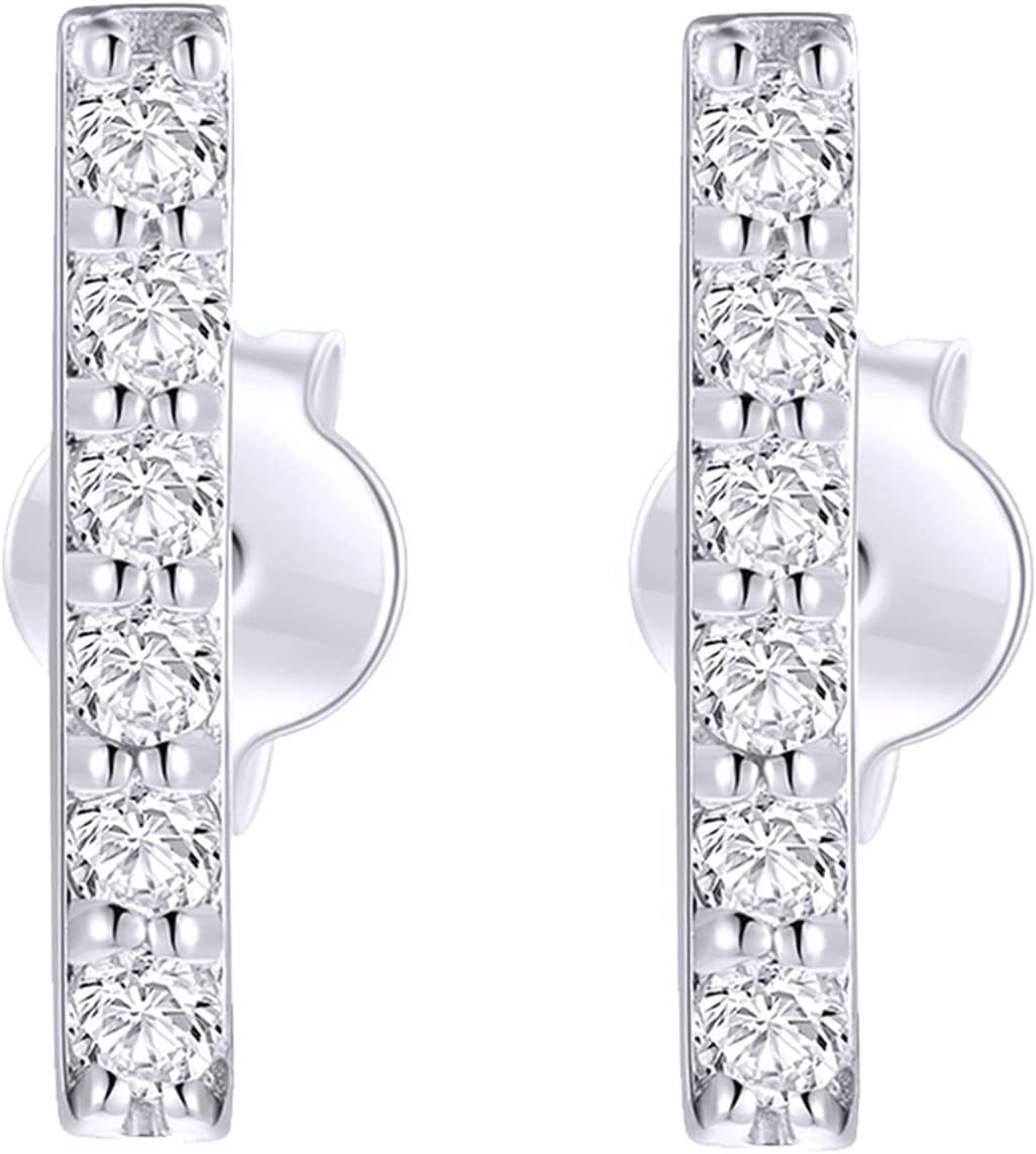 14K Gold Natural Diamond Bar Stud Earrings-0-0