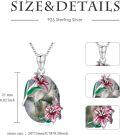 wholesale 925 Sterling Silver Moss Agate Oval Pendant with Lily Flowers and Chain for Women-0-4