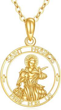 wholesale 14K Gold St Francis Medal Necklace Catholic Christian Gifts for Men/Women-St. Francis