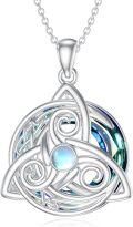 wholesale 925 Sterling Silver Moonstone Triskelion Pendant Necklaces for Women Irish s 45cm Chain Length-0-0