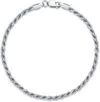 wholesale 925 Sterling Silver Twist Rope Chain Bracelet with Lobster Claw Clasp - Italian Made (Length: 7 / Width: 3MM)-7.5 Inches 2MM