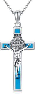wholesale Sterling Silver Crucifix St Benedict Medals Pendant Necklace for Women Men-0-0
