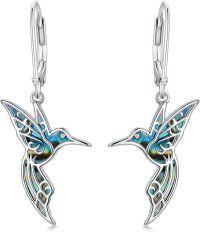 wholesale 925 Sterling Silver & Natural Abalone Shell Hummingbird Dangle Earrings 20x15mm-01-Hummingbird Abalone Shell