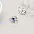 TOUPOP Sterling Silver Created Sapphire Lotus Flower Dangle Drop Earrings-0-2