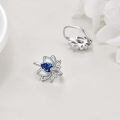 TOUPOP Sterling Silver Created Sapphire Lotus Flower Dangle Drop Earrings-0-2