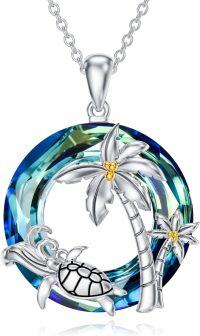 wholesale 925 Sterling Silver Blue Crystal Sea Turtle & Coconut Tree Pendant Necklace-Sea Turtle Crystal