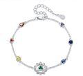 wholesale 925 Sterling Silver Triangle Flower Multi-Color Stone Charm Bracelet for Women-0-0