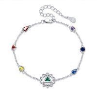 wholesale 925 Sterling Silver Triangle Flower Multi-Color Stone Charm Bracelet for Women-chakra bracelet