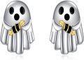 wholesale 925 Sterling Silver Halloween Ghost Stud Earrings with Gold Accents-0-0