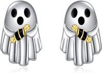 wholesale 925 Sterling Silver Halloween Ghost Stud Earrings with Gold Accents-Ghost B