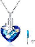 wholesale 925 Sterling Silver Hummingbird Blue Austrian Crystal Heart Cremation Jewelry with Funnel and Tools-0-0
