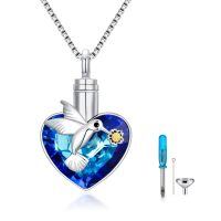 wholesale 925 Sterling Silver Hummingbird Blue Austrian Crystal Heart Cremation Jewelry with Funnel and Tools-A8 Hummingbird