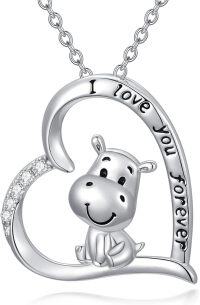 wholesale 925 Sterling Silver Heart-Shaped Pendant with Cute Hippo Charm - I Love You Forever Message Necklaces for Mom/Mother's Day Gifts for Her/Women/Girls-One Hippo