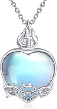 wholesale 925 Sterling Silver Heart-Shaped Cross Pendant with Blue Stone and Crown Design - Perfect Gift for Her on Valentine's Day or Birthday-Sacred Heart
