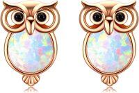wholesale 925 Sterling Silver Opal Owl Stud Earrings - Cute Animal Jewelry for Women-Rose-White Opal
