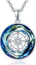 wholesale 925 Sterling Silver Blue Crystal Nautical Compass Pendant Necklace for Women's s-0-0