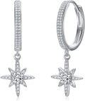 wholesale 925 Sterling Silver Starburst Dangle Hoop Earrings with Moissanites and Cubic Zirconia (White)-0-5