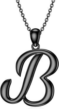wholesale Sterling Silver 26 Letter Pendant Necklace-black gold plated-Letter B
