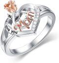 wholesale TOUPOP Sterling Silver I Love You Mom Ring With Rose Flower -0-0