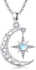 wholesale 925 Sterling Silver Moonstone Star & Crescent Moon Pendant Necklace for Women - Celtic s-0-0